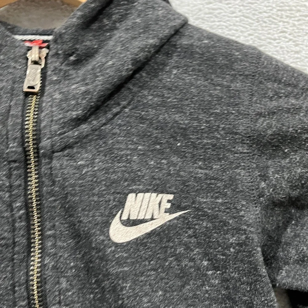Vintage Nike Hoodie Girls Small Charcoal Gray Cotton Gym Fleece Logo‎ Full Zip